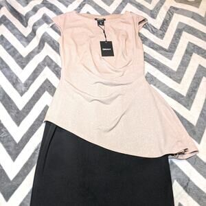 NWT DKNY Gold Metallic Black Asymmetrical Peplum Sheath Dress 4